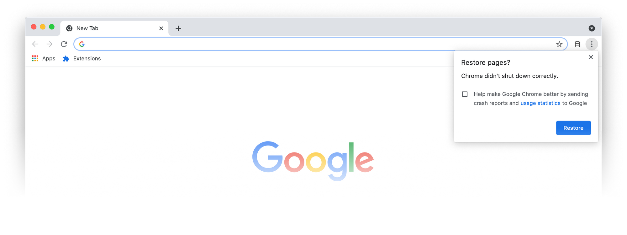 how to restore google chrome tabs after crash